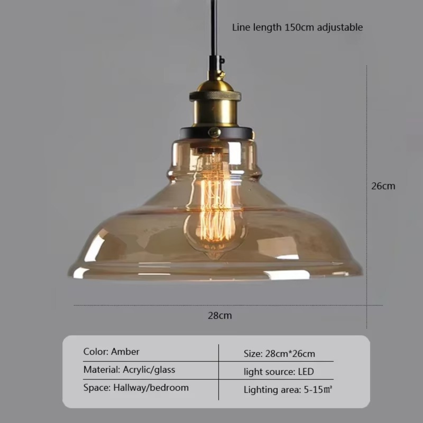 Amber Glass Vintage Pendant Light