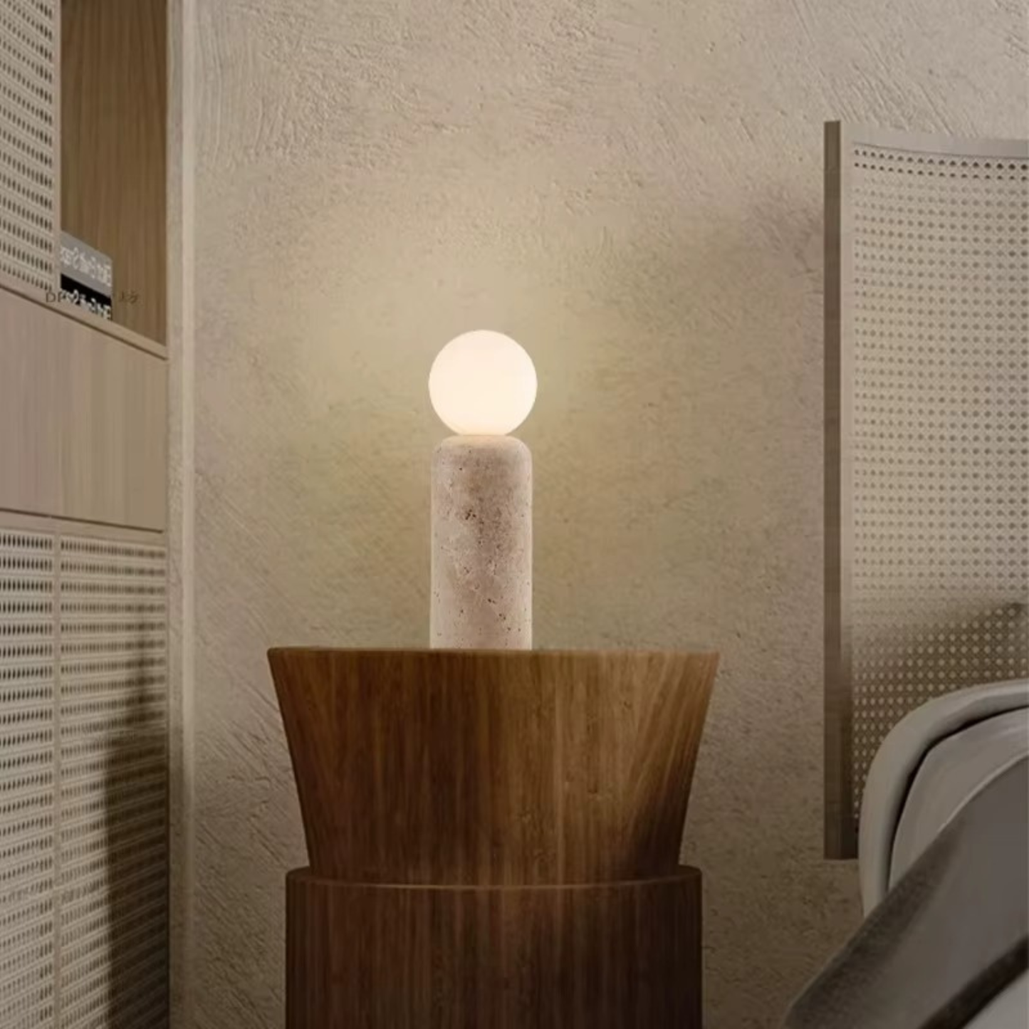 Travertine Stone Globe Table Lamp