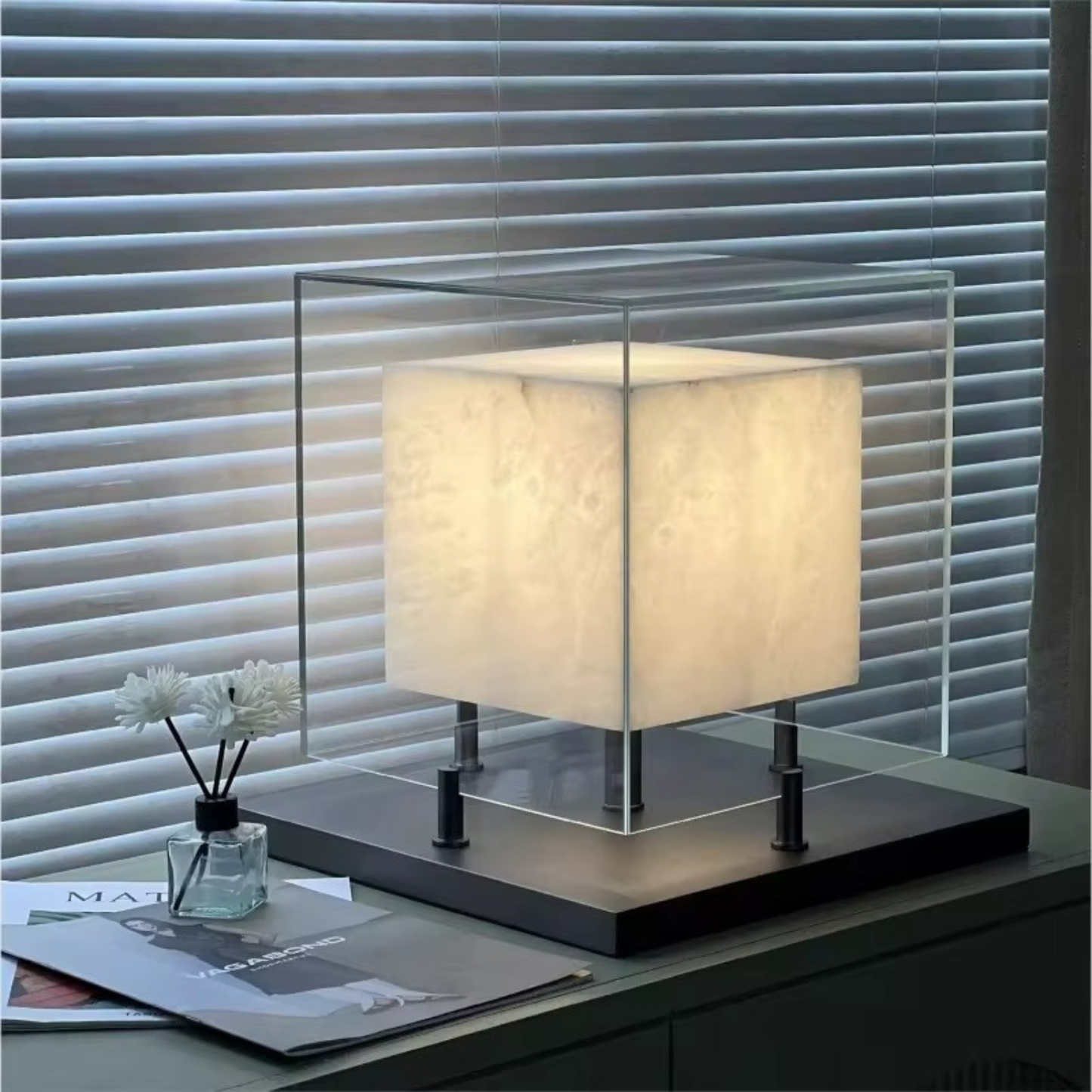 Alabaster Cube Glass Table Lamp