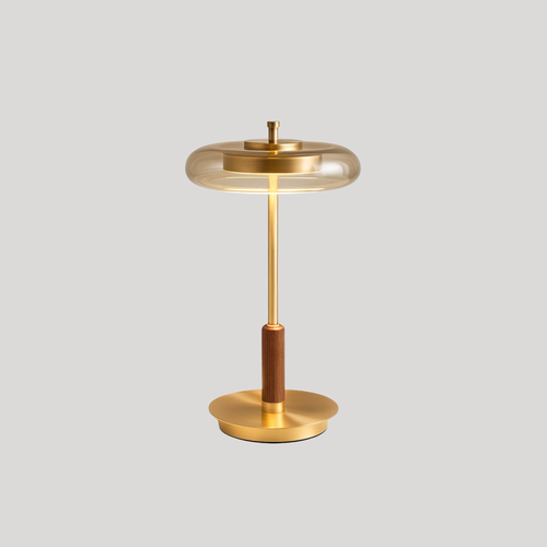 Brushed Brass & Amber Glass LED Table Lamp