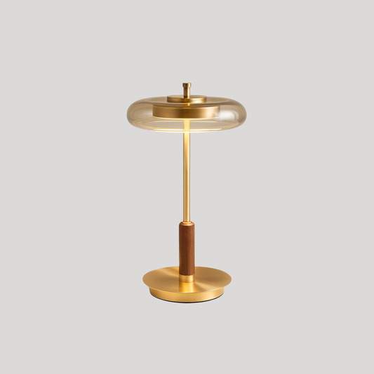 Brushed Brass & Amber Glass LED Table Lamp