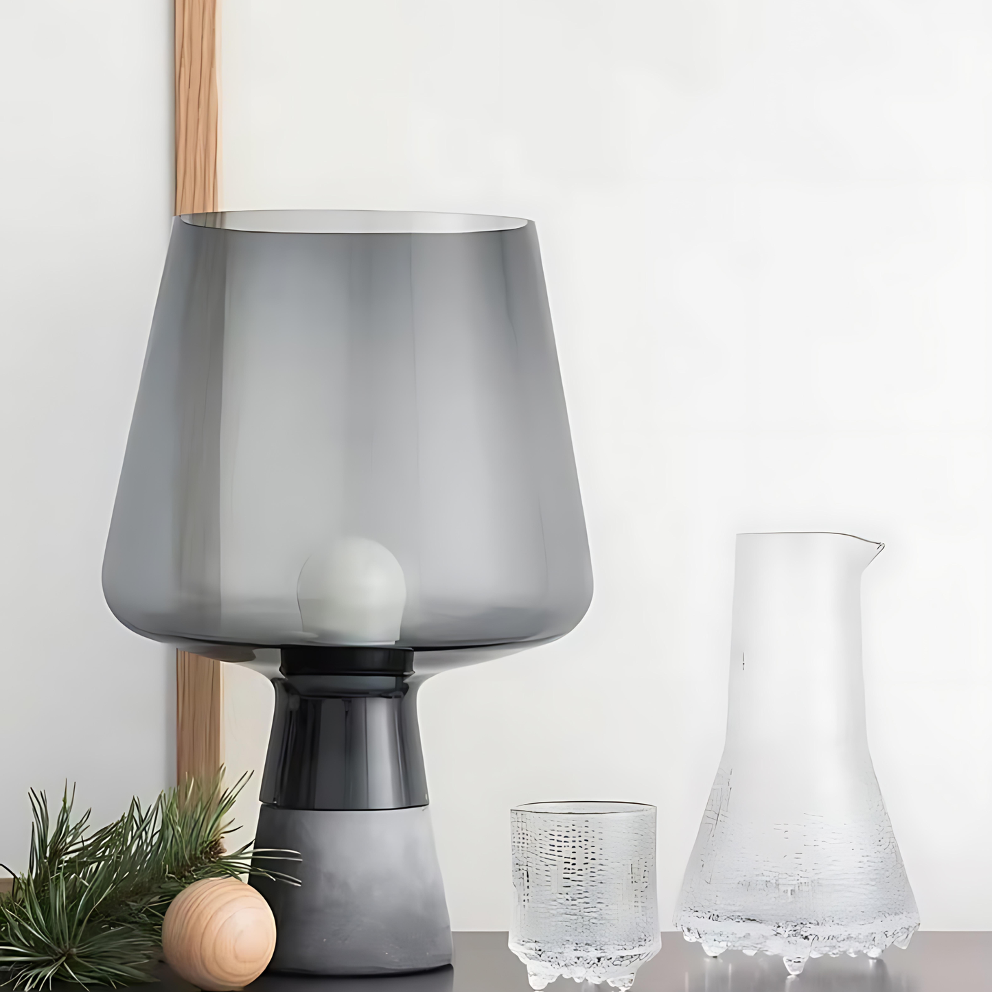 Nero Smoke Glass & Cement LED Table Lamp