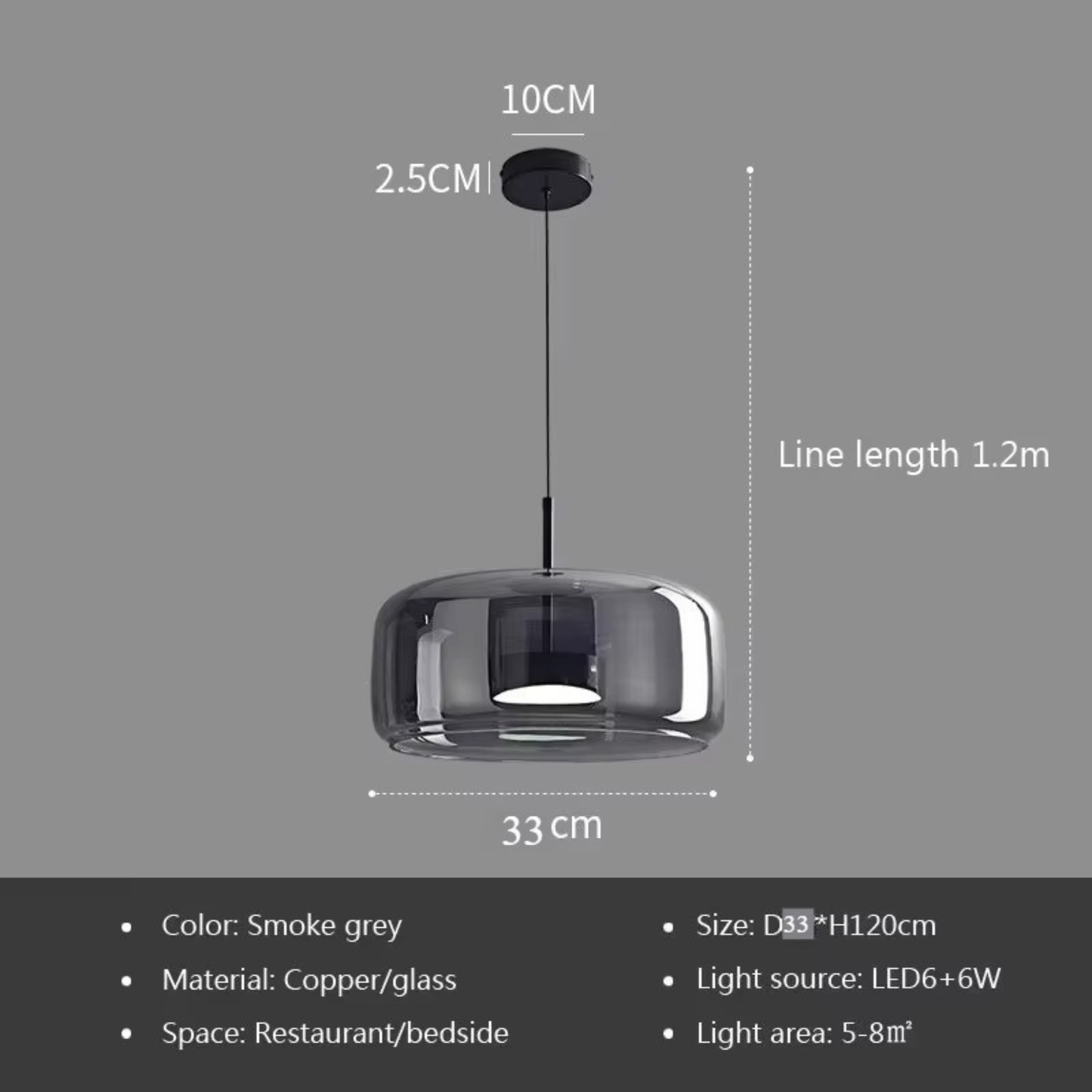 Aurelia Smoked Glass Pendant Ceiling Light