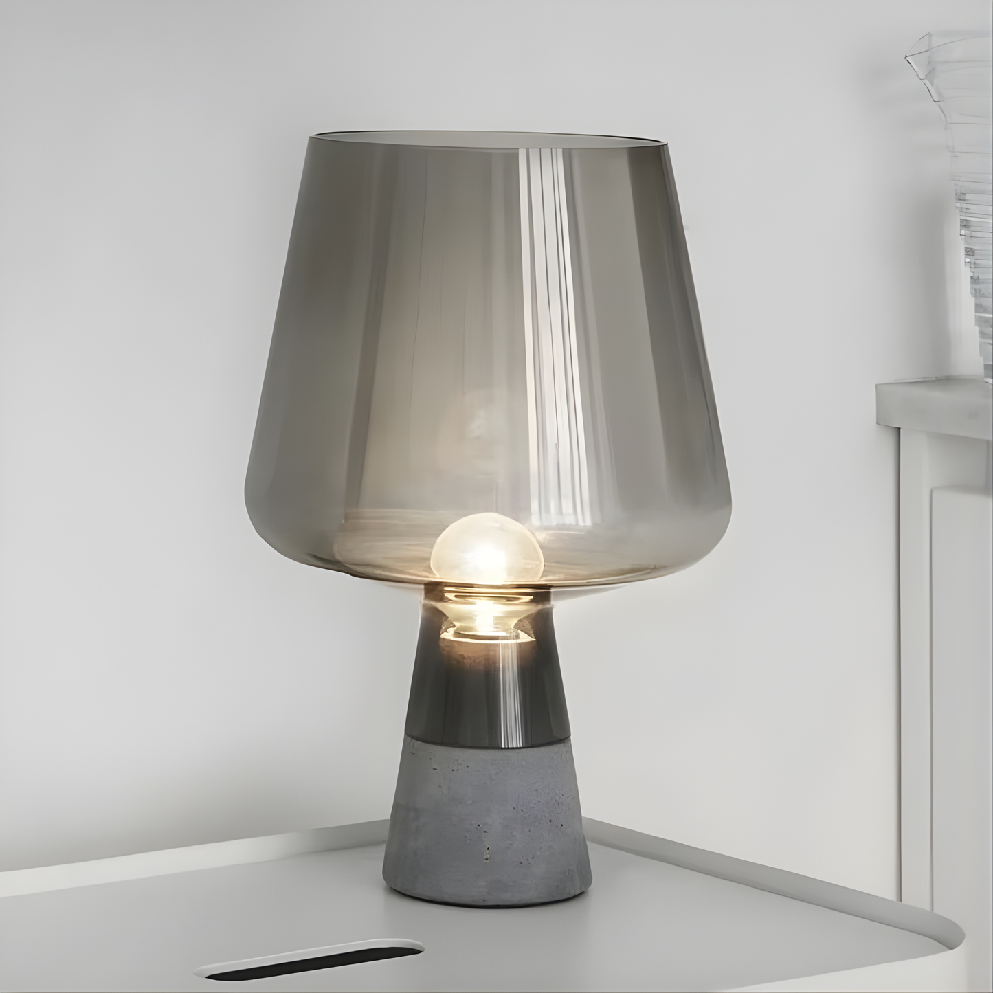 Nero Smoke Glass & Cement LED Table Lamp