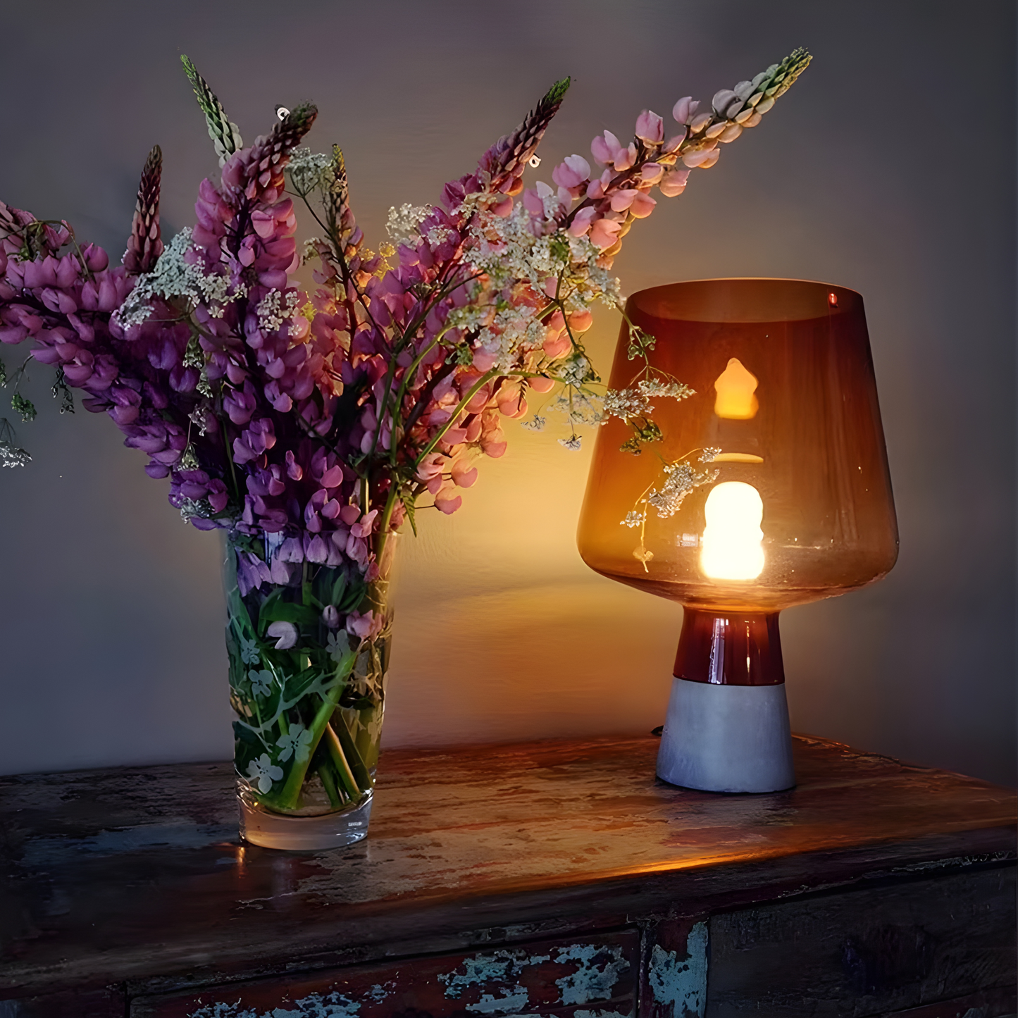 Nero Smoke Glass & Cement LED Table Lamp