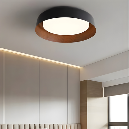Modern Wood-Trim Flush Mount Ceiling Light