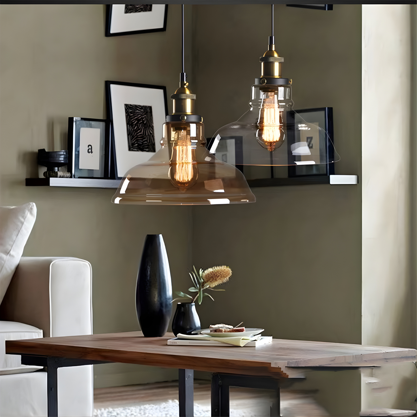 Amber Glass Vintage Pendant Light