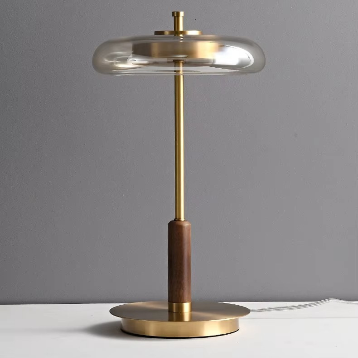 Brushed Brass & Amber Glass LED Table Lamp