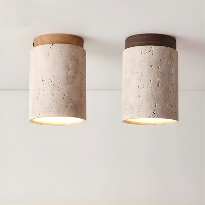 Wabi-Sabi Travertine Cylinder Ceiling Light