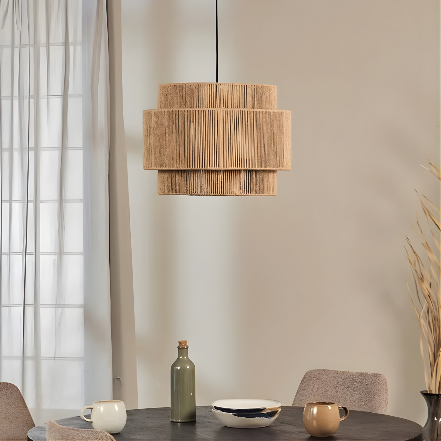 Solea Layered Rattan Pendant Light