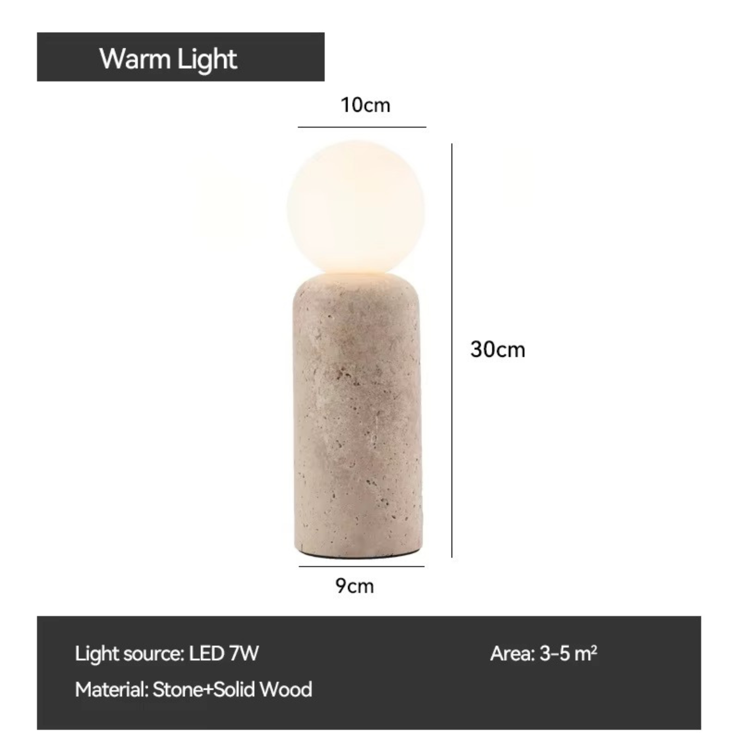 Travertine Stone Globe Table Lamp