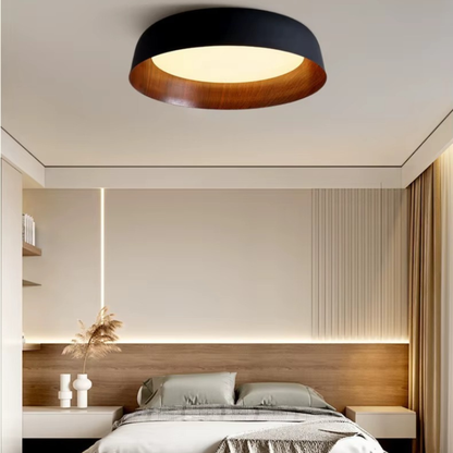 Modern Wood-Trim Flush Mount Ceiling Light