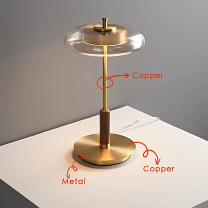 Brushed Brass & Amber Glass LED Table Lamp