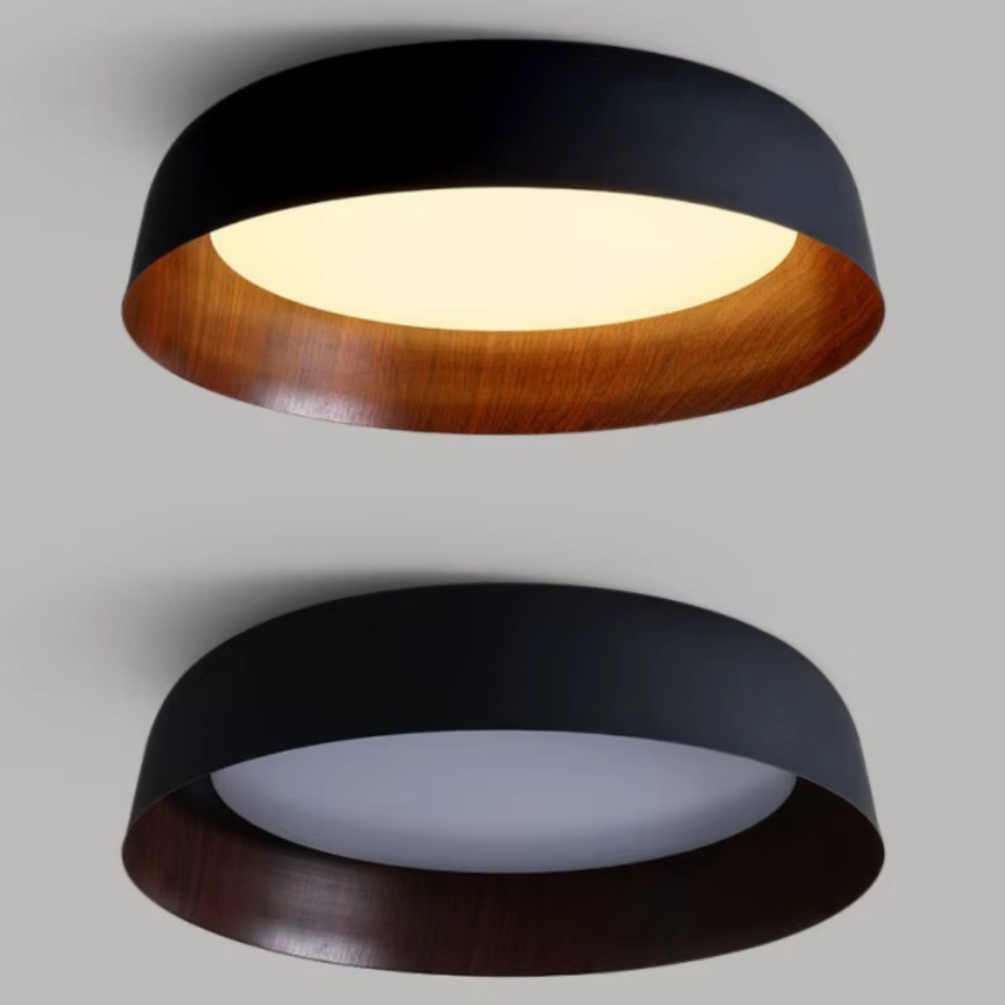 Modern Wood-Trim Flush Mount Ceiling Light