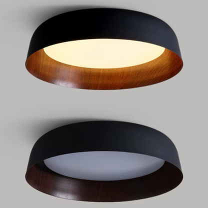 Modern Wood-Trim Flush Mount Ceiling Light