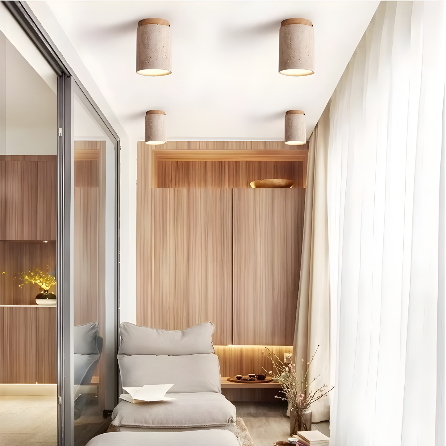 Wabi-Sabi Travertine Cylinder Ceiling Light