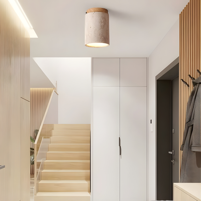 Wabi-Sabi Travertine Cylinder Ceiling Light