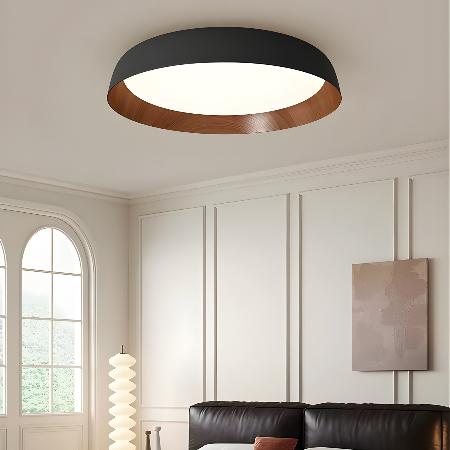 Modern Wood-Trim Flush Mount Ceiling Light