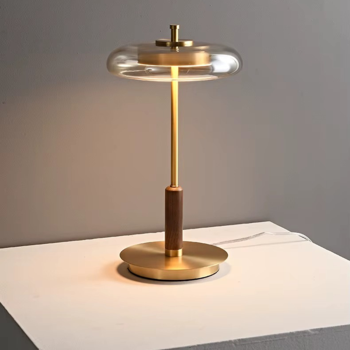 Brushed Brass & Amber Glass LED Table Lamp