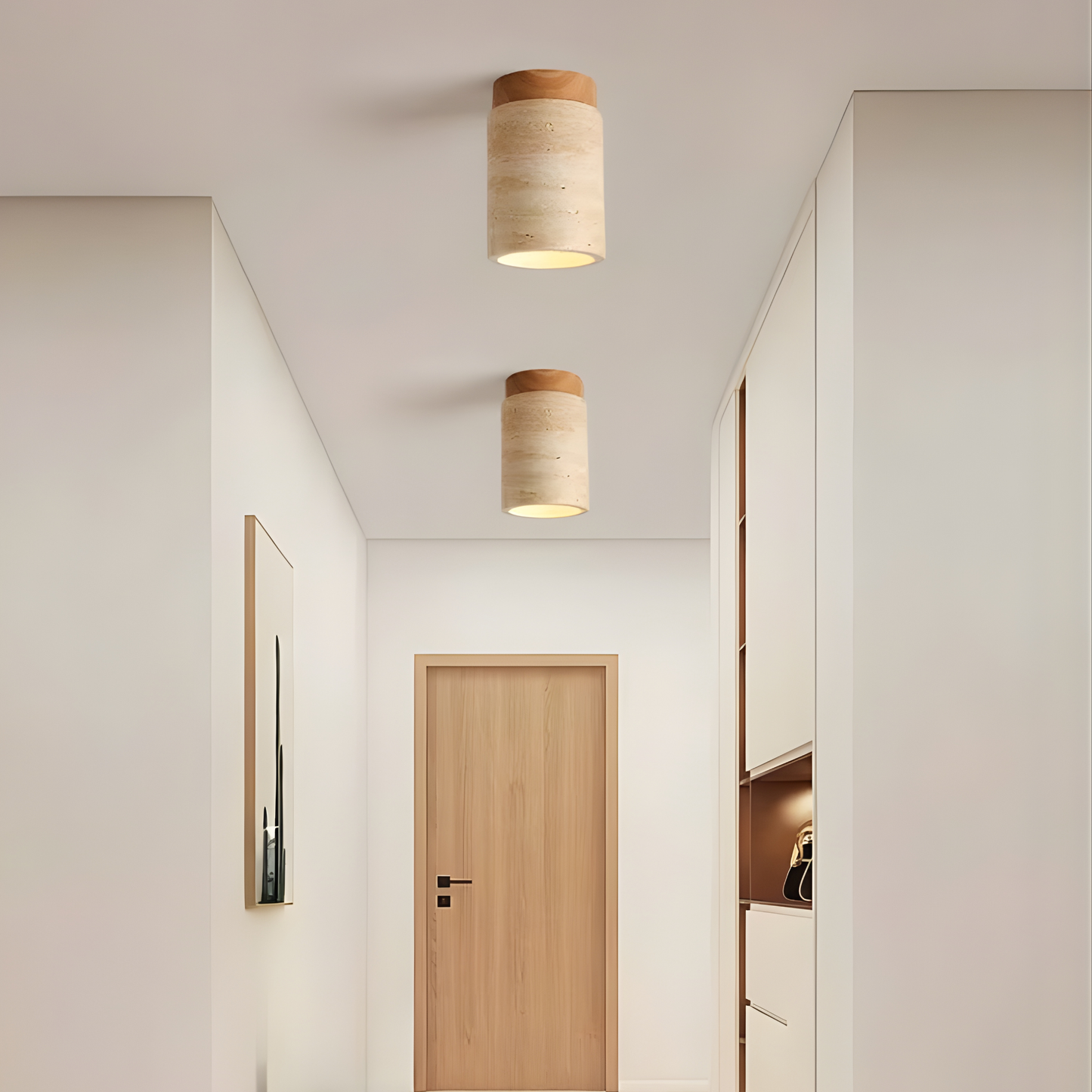 Wabi-Sabi Travertine Cylinder Ceiling Light