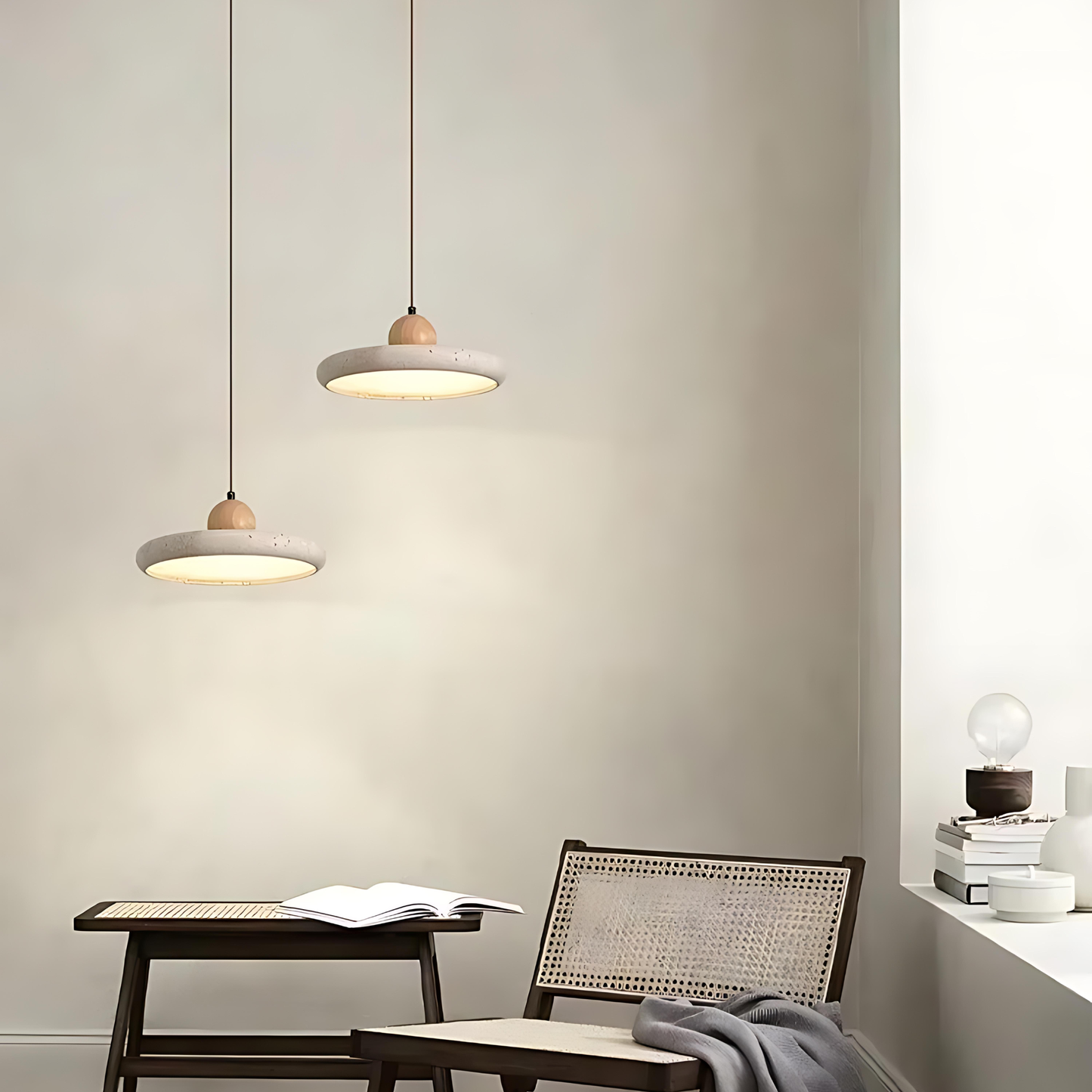 Tierra Travertine & Wood Pendant Light