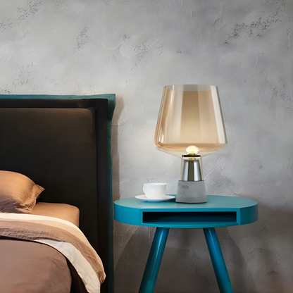 Nero Smoke Glass & Cement LED Table Lamp