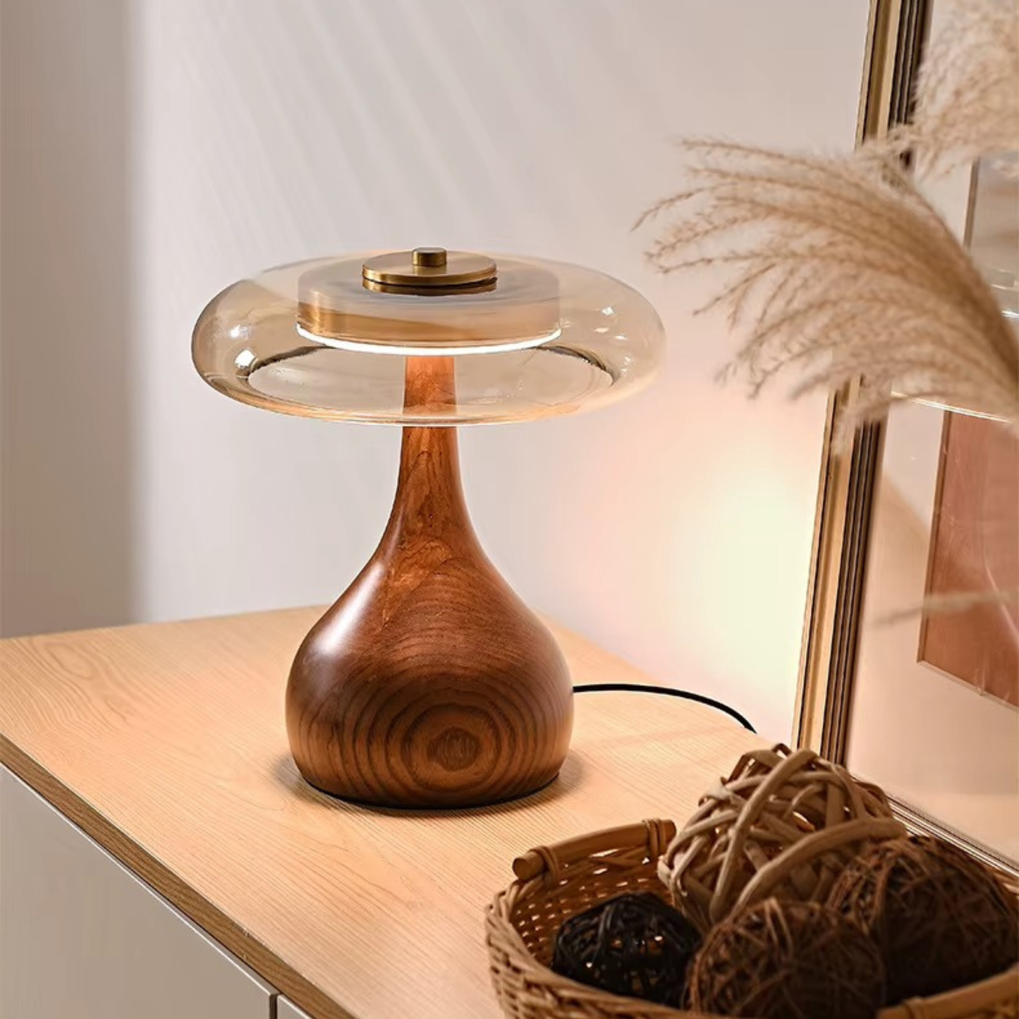 Luxury Brass e Wood LED Table Lamp