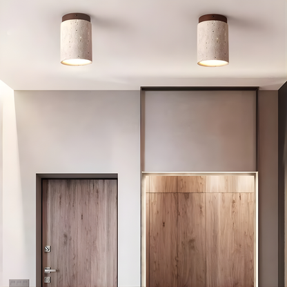 Wabi-Sabi Travertine Cylinder Ceiling Light