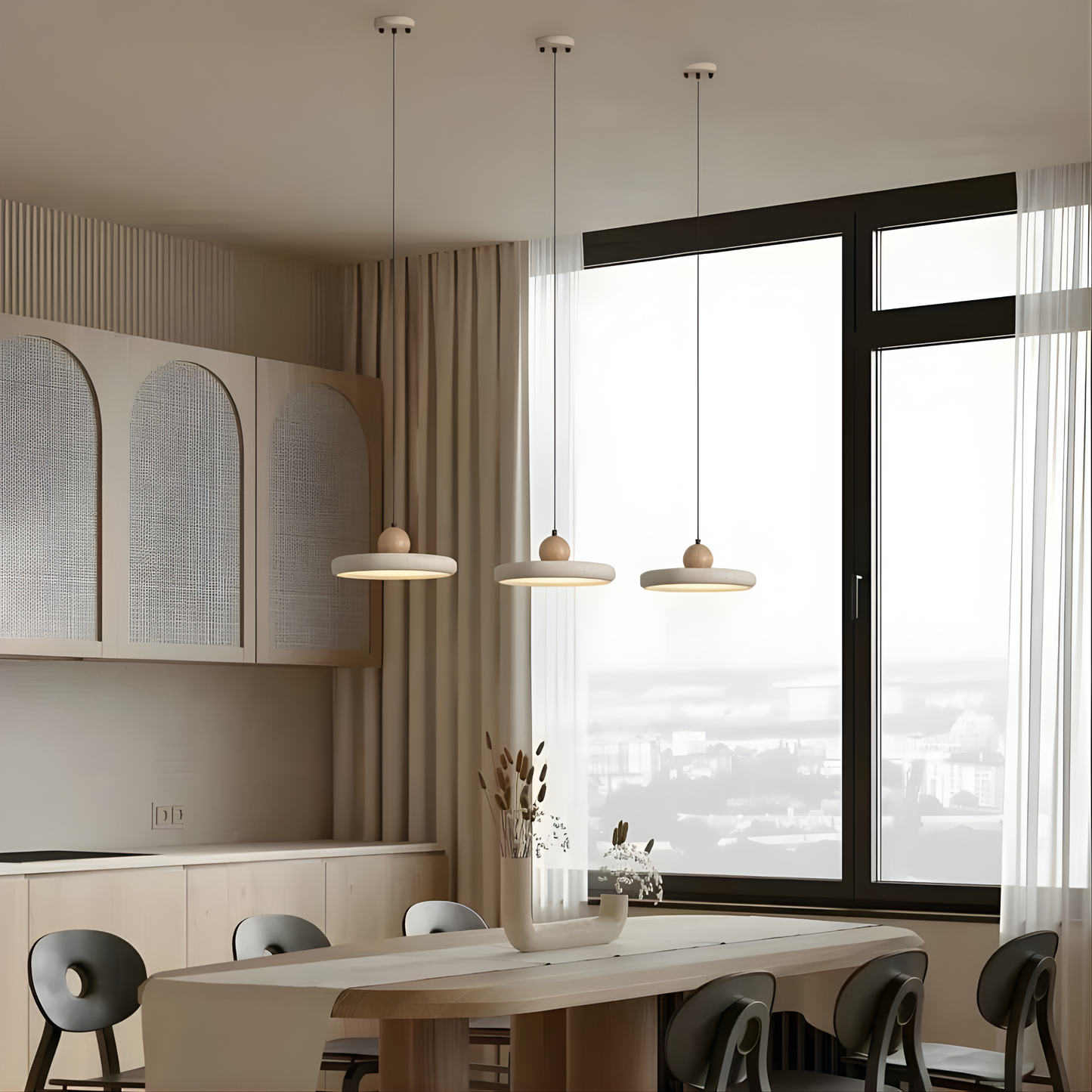 Tierra Travertine & Wood Pendant Light