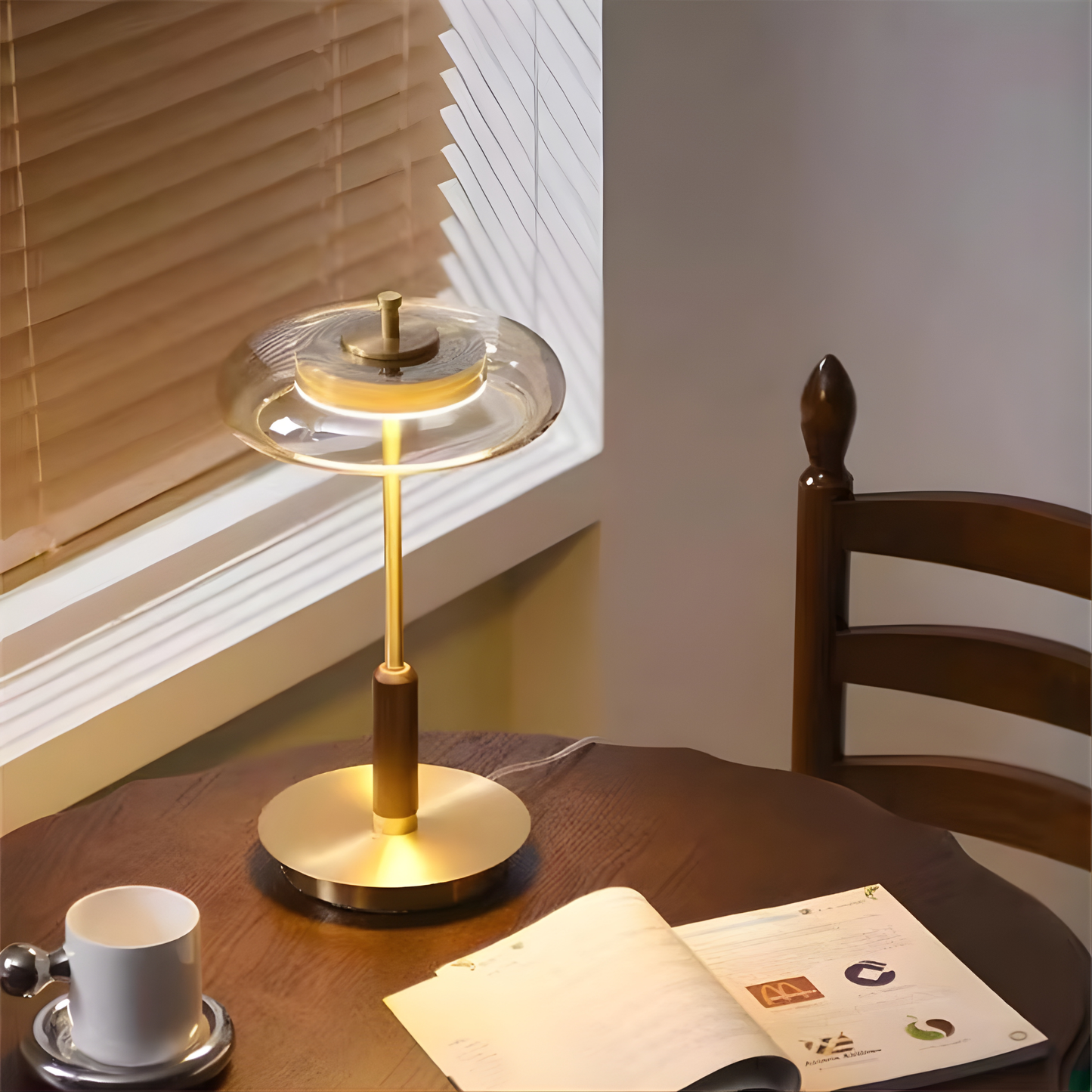 Brushed Brass & Amber Glass LED Table Lamp