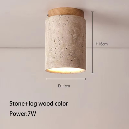 Wabi-Sabi Travertine Cylinder Ceiling Light