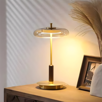 Brushed Brass & Amber Glass LED Table Lamp
