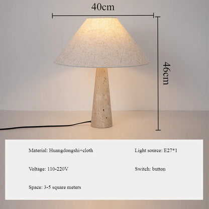 Yellow Travertine Fabric Art Table Lamp Nordic Bedroom Study Living Room Atmosphere Decoration Desk Lamp Wabi Sabi Wind Luster